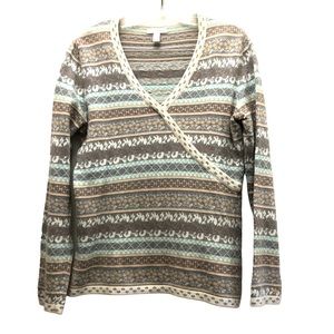 Charter Club Women's Size M White/Gray Geometric Pattern V-Neck Wrap Sweater